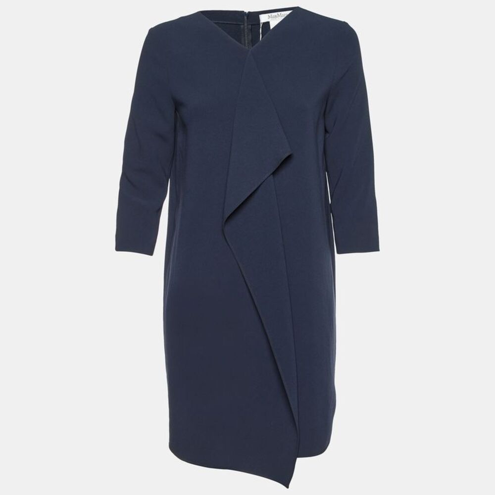 Max Mara Navy Blue Crepe Bocca Faux Wrap Dress S